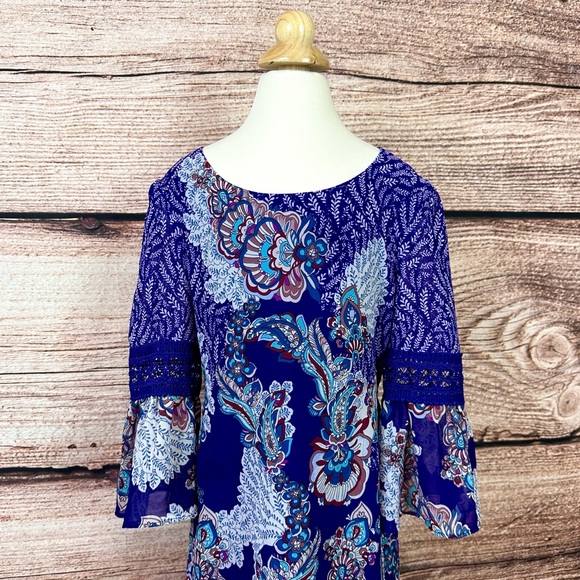 SOLD 🛍️ Iz Byer Girl's Multicolored Boho Eyelet Embroidered Bell Sleeve Dress - Picture 2 of 7